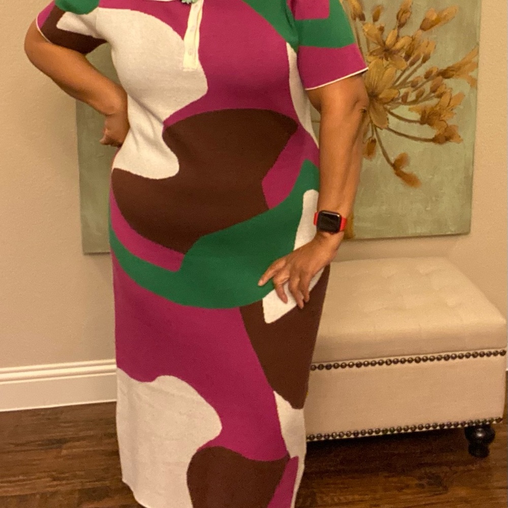 Colorful Abstract Patterned Midi Dress - Picture 7 of 7